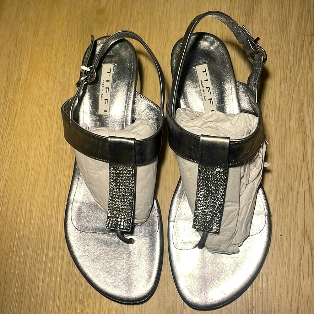 Tiffi Made in Italy Beautiful Silver with Jewels Heels Never Worn Size 38
